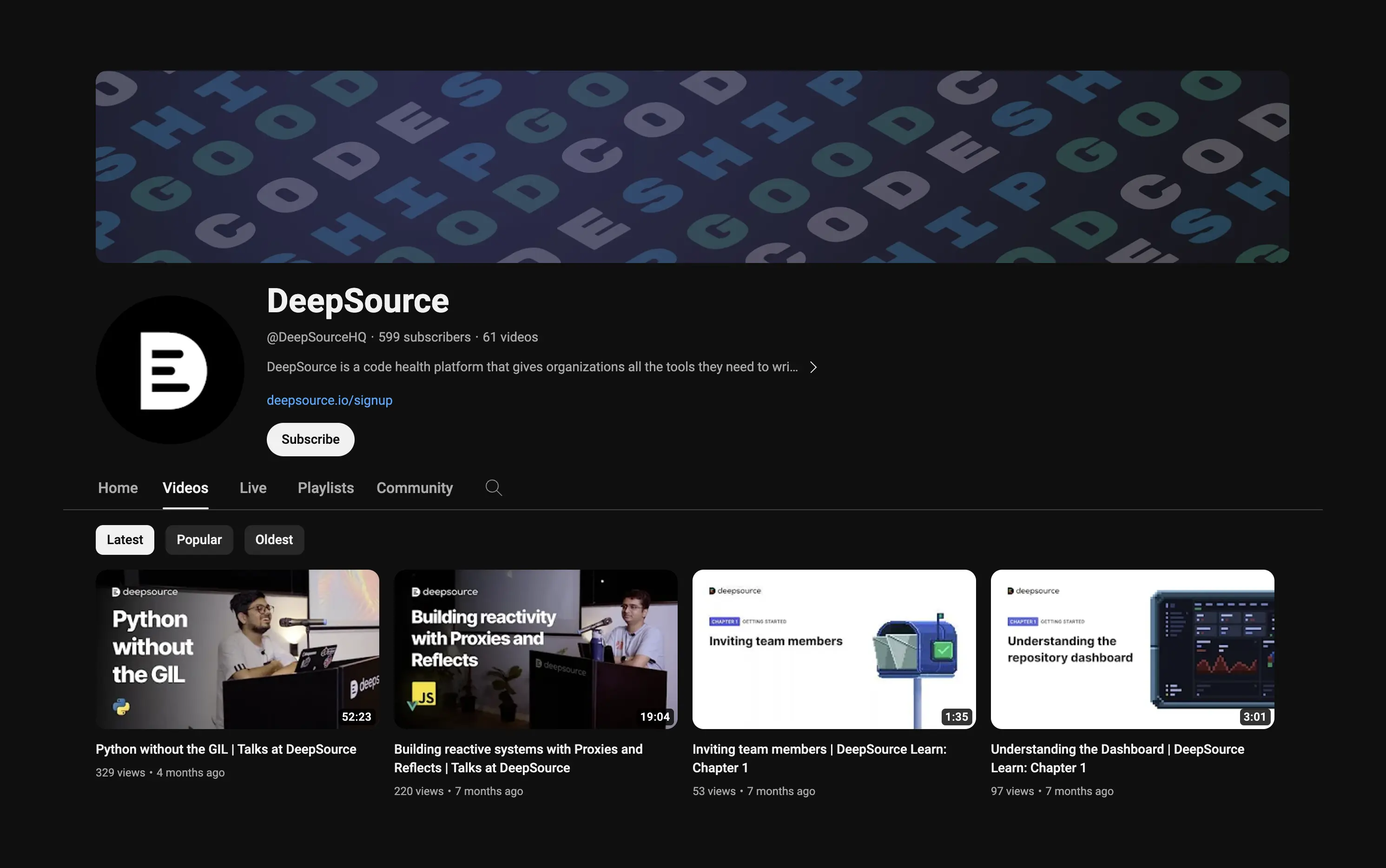 DeepSource YouTube channel