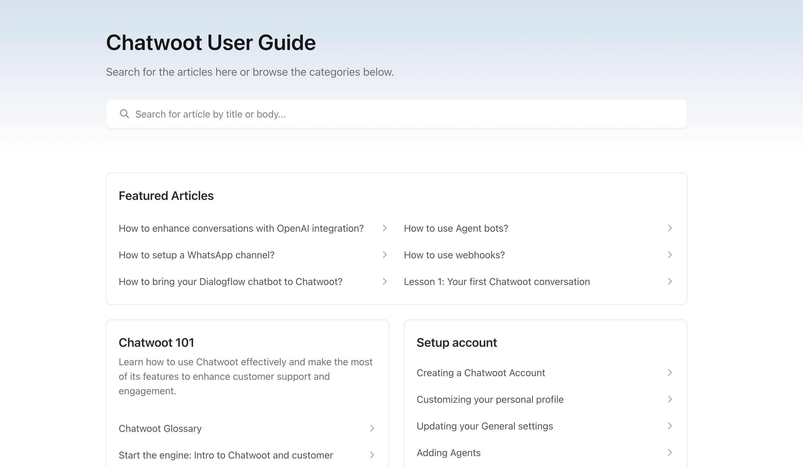 Chatwoot Documentation setup