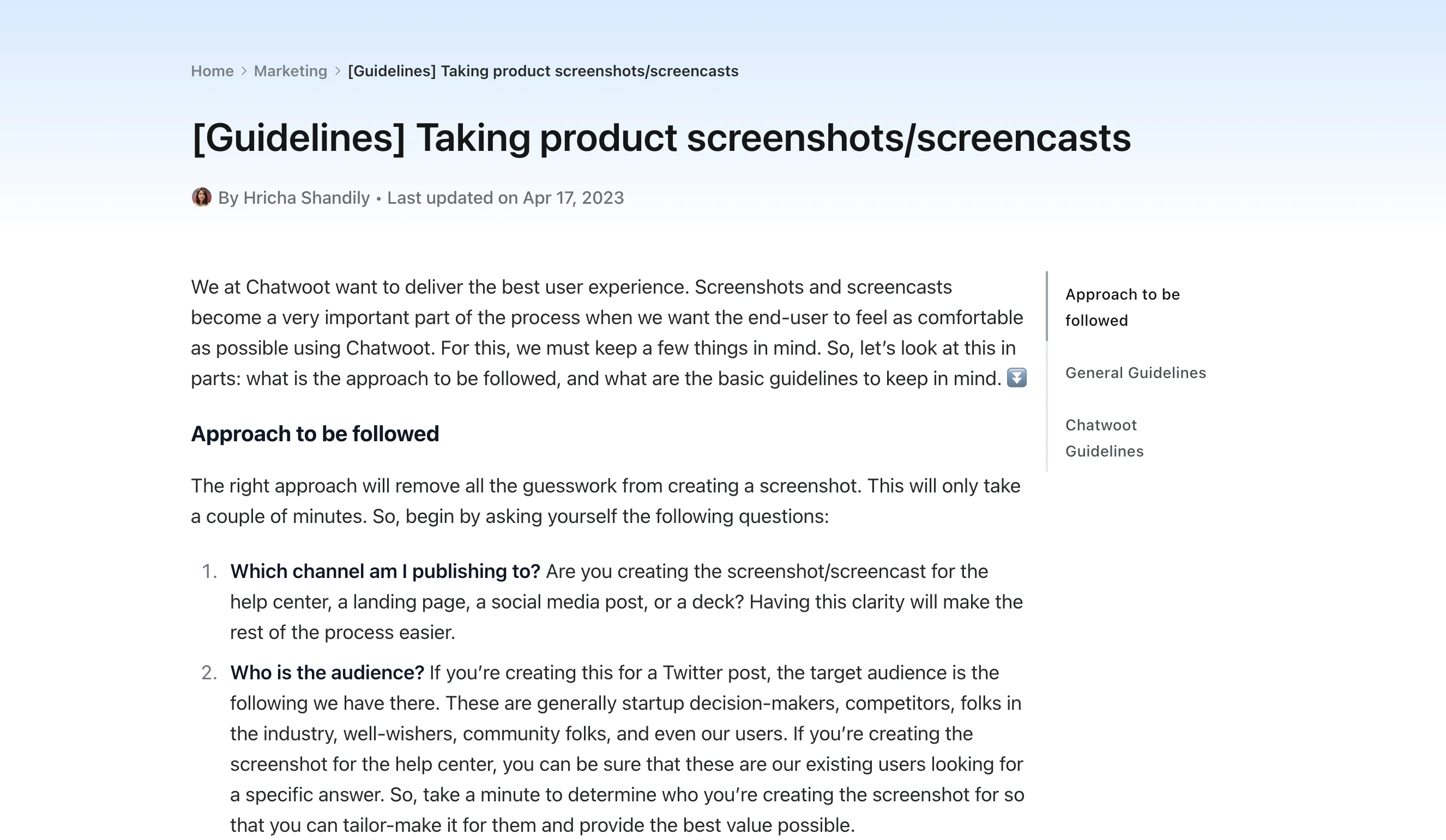 Screenshot guidelines